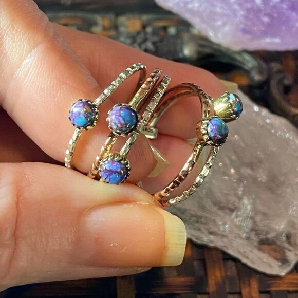 Two-Tone Copper Purple Turquoise Arizona Multi Band Ring Size 9.5 - Picture 8 of 9